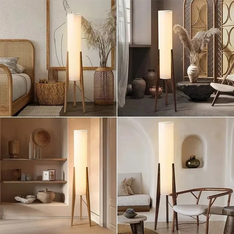 Lampadaire design bois noyer style rétro moderne
