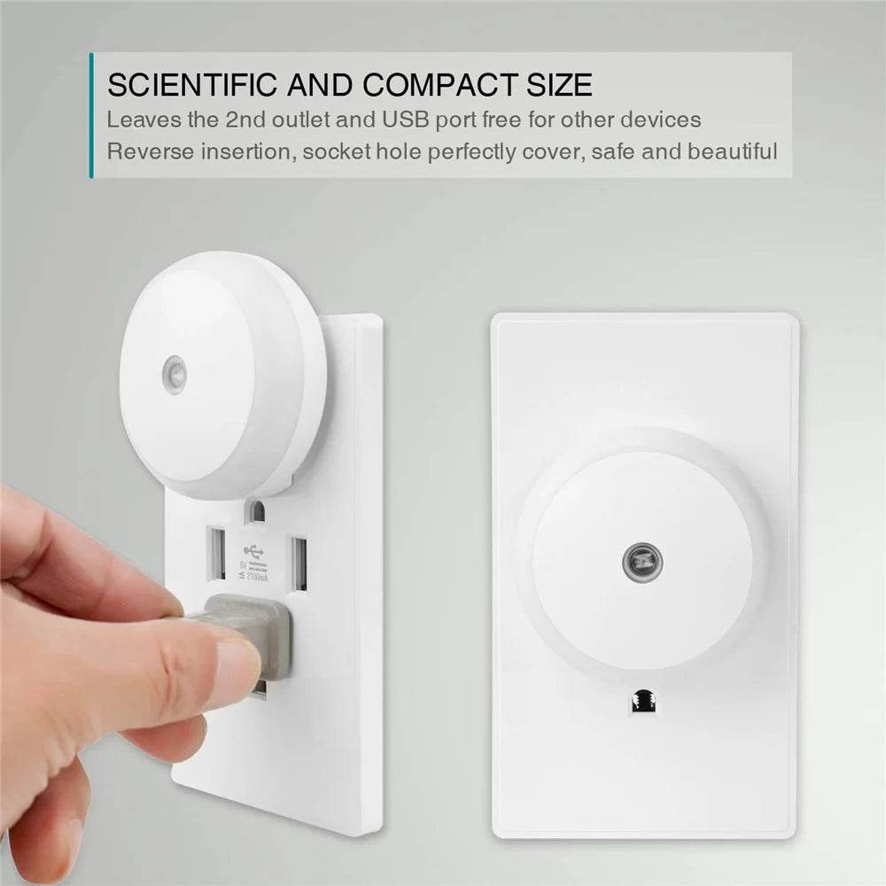 Sensor Led : LED veilleuse intelligente capteur de nuit prise ronde mur lampe de nuit salle de bain maison cuisine couloir escalier chambre veilleuse - myledly