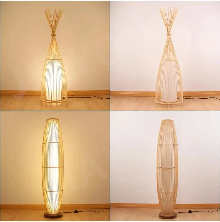Lampadaire bambou artisanal japonais - vue rapprochée tressage organique