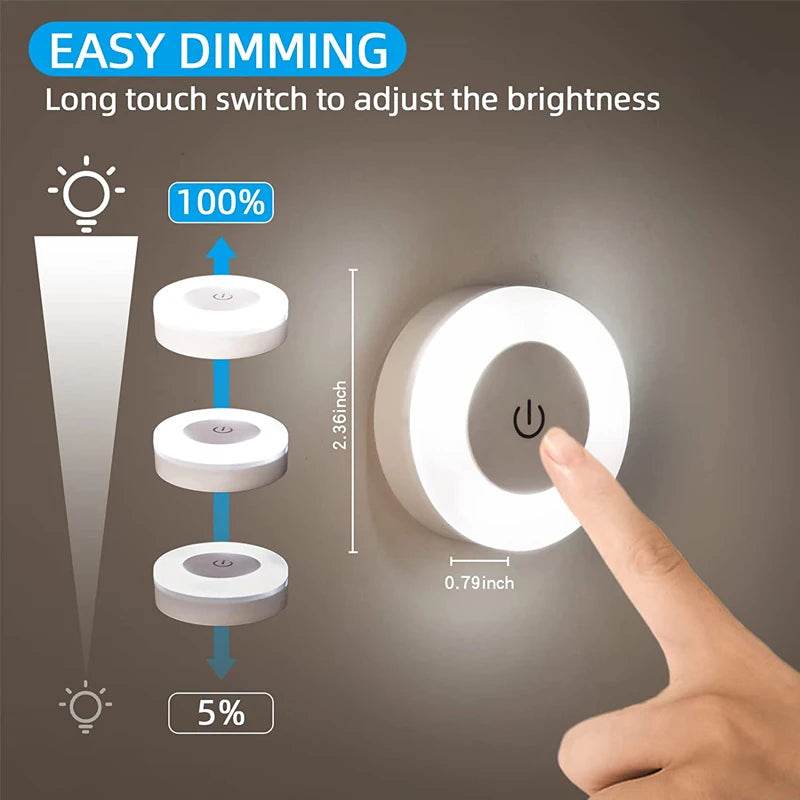 Sensitive Led : Mini LED capteur tactile veilleuses USB Rechargeable cuisine chambre Base magnétique applique murale ronde Portable gradation lampe de nuit - myledly
