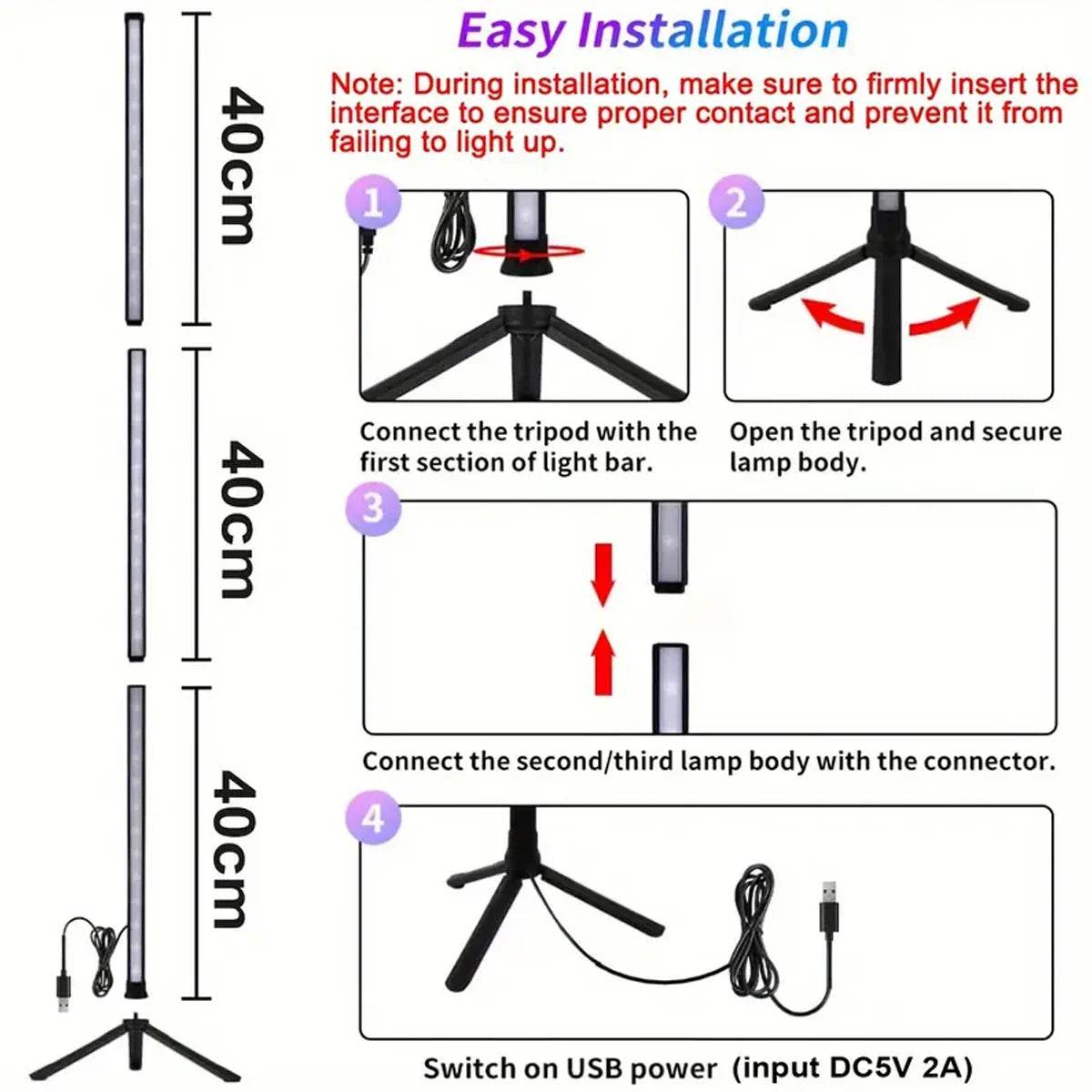 Stick Led : Lampe LED sur pied à intensité réglable de 120cm, luminaire d'angle intelligent RGB, luminaire décoratif d'intérieur, idéal pour une chambre à coucher, un salon de jeu ou un salon, éclairage d'ambiance - myledly