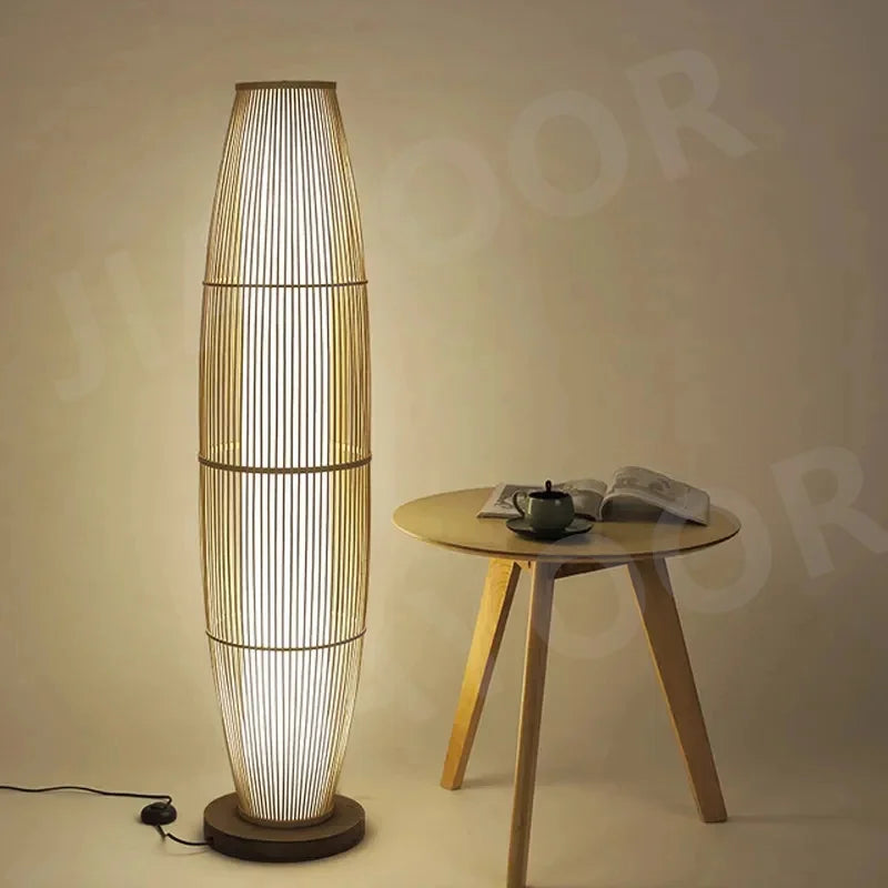Lampadaire bambou tressé artisanal - vue technique dimensions structure