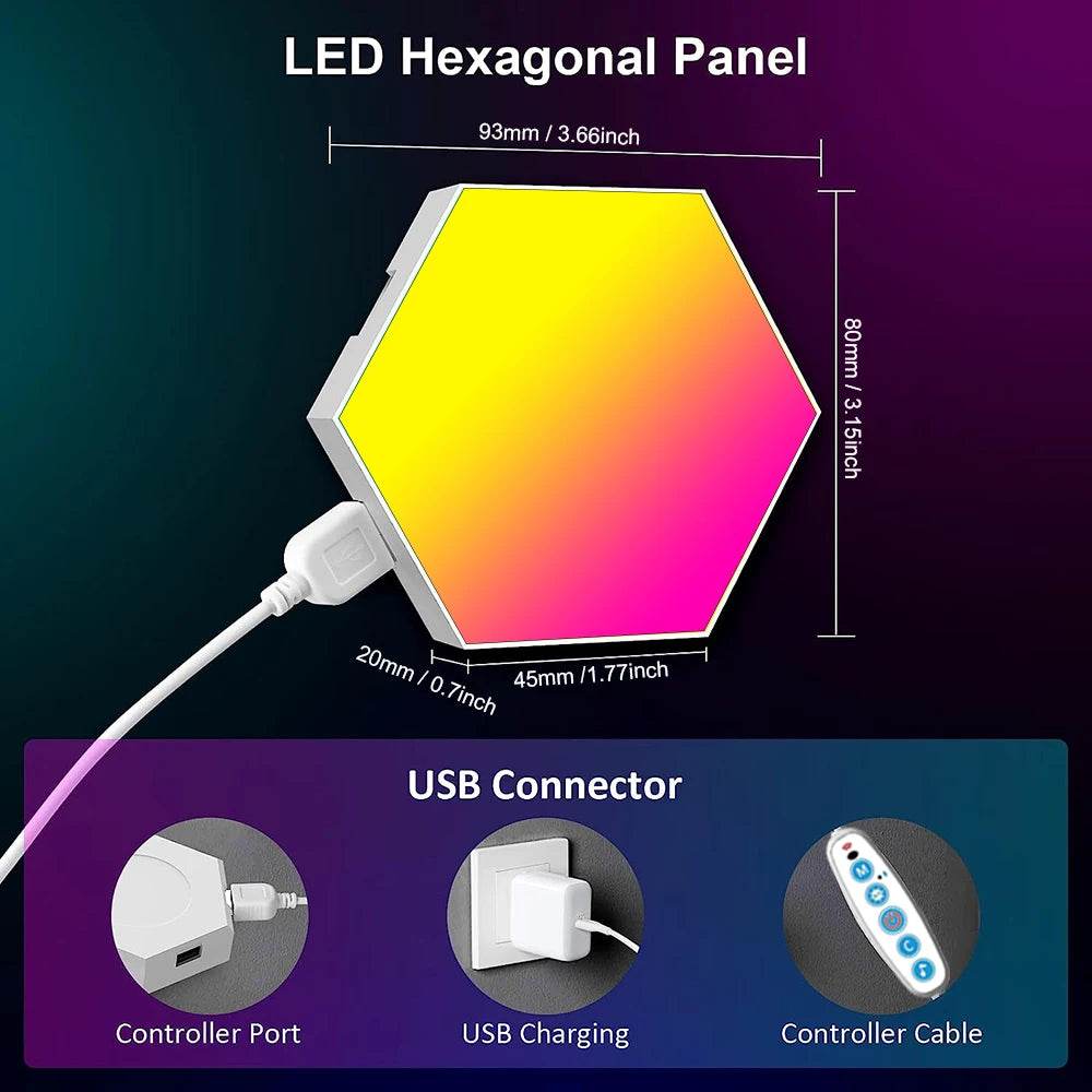 Hexagone LED : Lot de 20/12/8/3 lumières hexagonales murales, panneau RGB, application intelligente, lumières de jeu modulaires hexagonales, synchronisation de la musique nocturne, lumière en nid d'abeille pour chambre à coucher - myledly