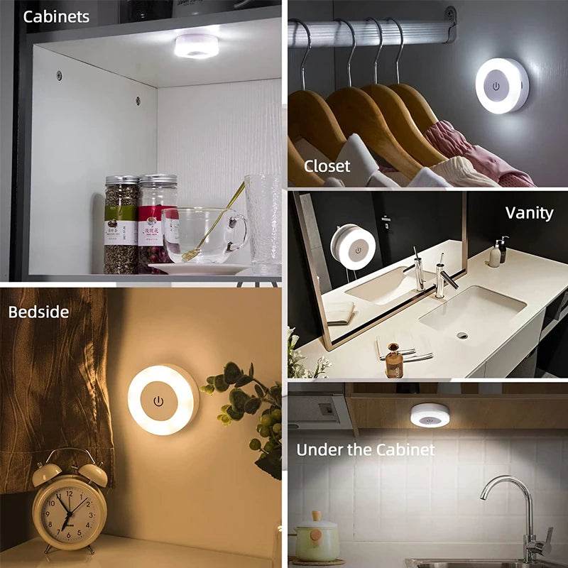 Sensitive Led : Mini LED capteur tactile veilleuses USB Rechargeable cuisine chambre Base magnétique applique murale ronde Portable gradation lampe de nuit - myledly