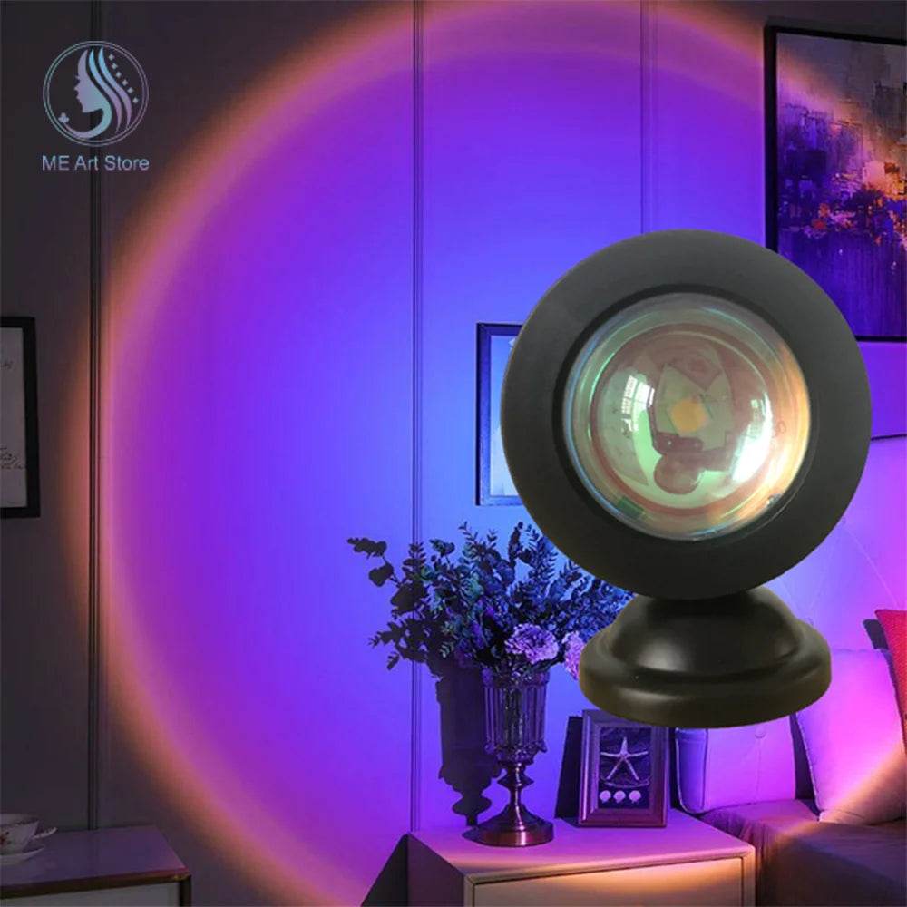 Sunset Lamp : Projecteur LED veilleuse 16 couleurs projecteur lumière arc-en-ciel atmosphère maison chambre fond décoration murale - myledly