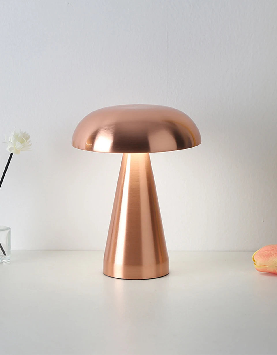 Lampe de chevet rétro - champignon LED portable métal plaqué