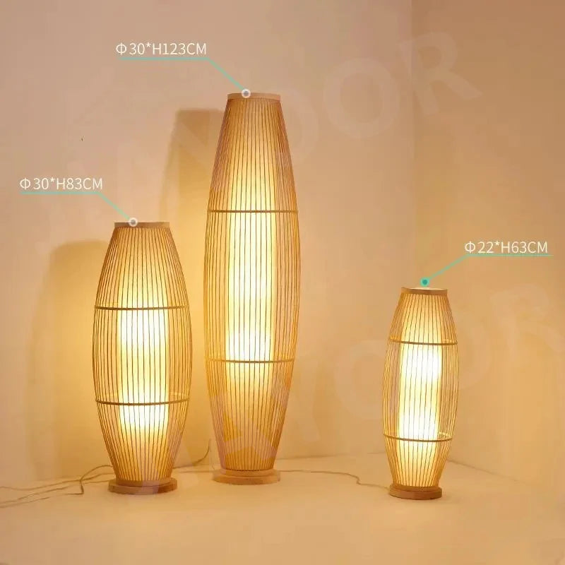 Lampadaire japonais bambou bois - éclairage d'ambiance spa wellness
