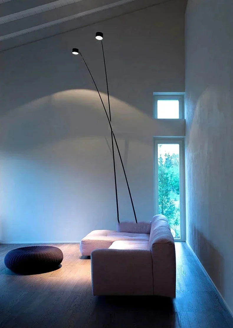 Lampadaire contemporain bras long - vue complète structure architecturale