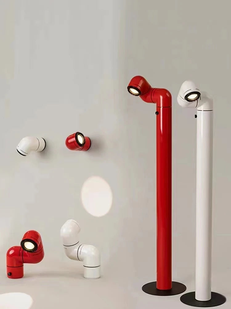 Lampadaire rétro tubulaire chrome - vue latérale design iconique années 70