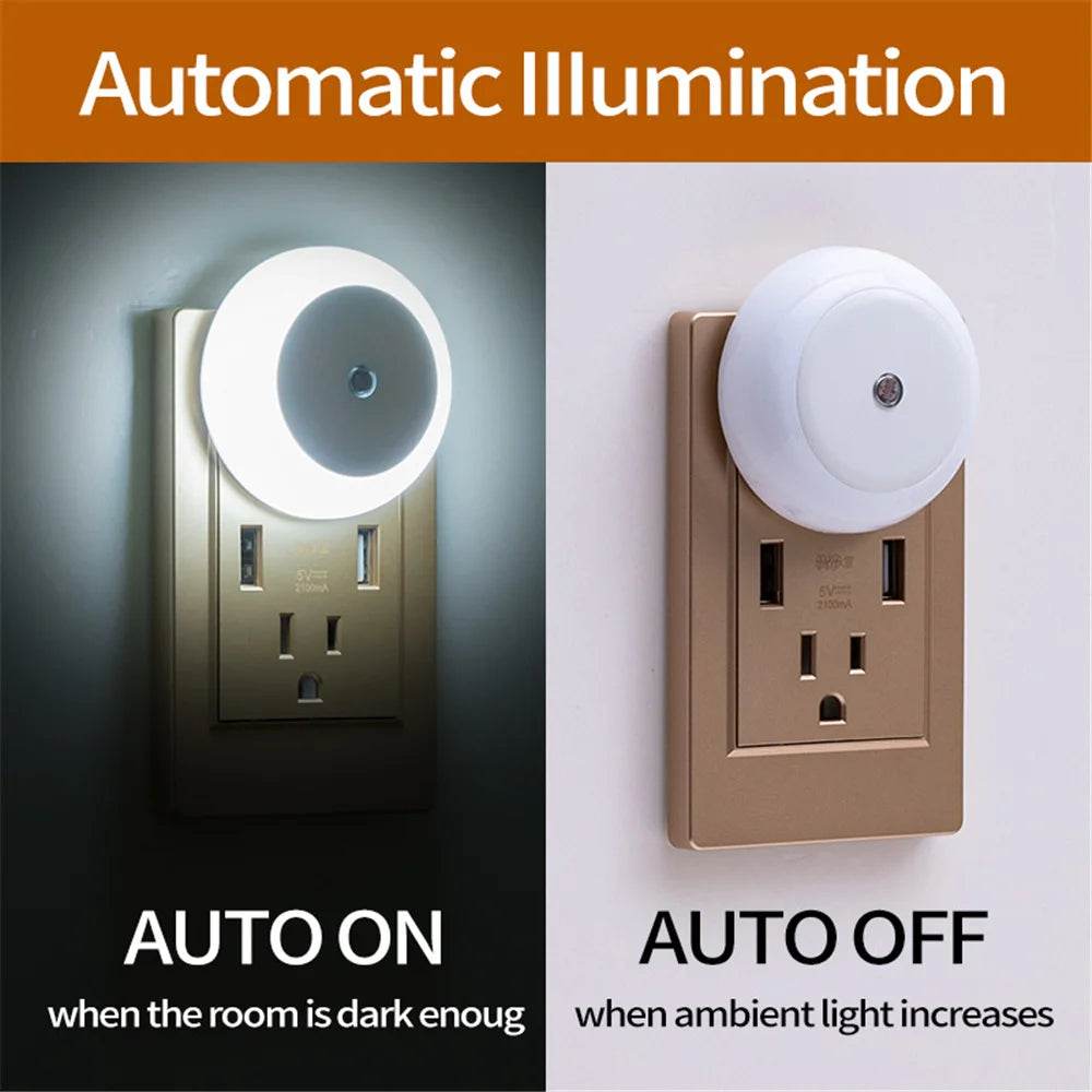 Sensor Led : LED veilleuse intelligente capteur de nuit prise ronde mur lampe de nuit salle de bain maison cuisine couloir escalier chambre veilleuse - myledly
