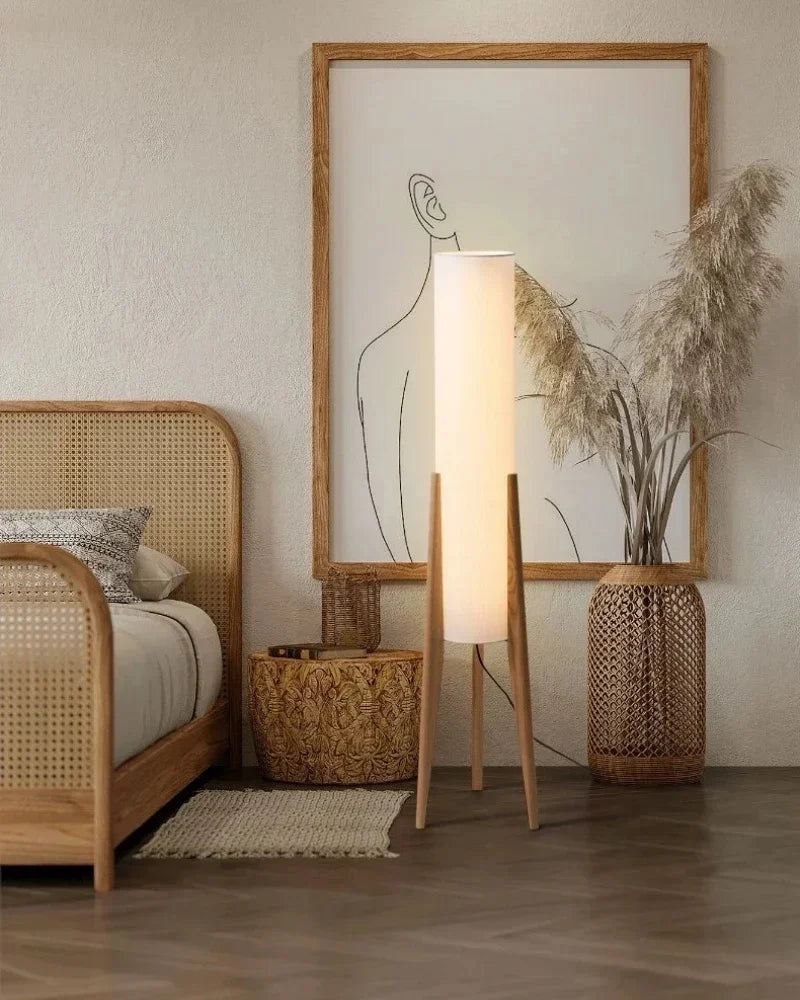 Lampadaire rétro mid-century bois massif LED
