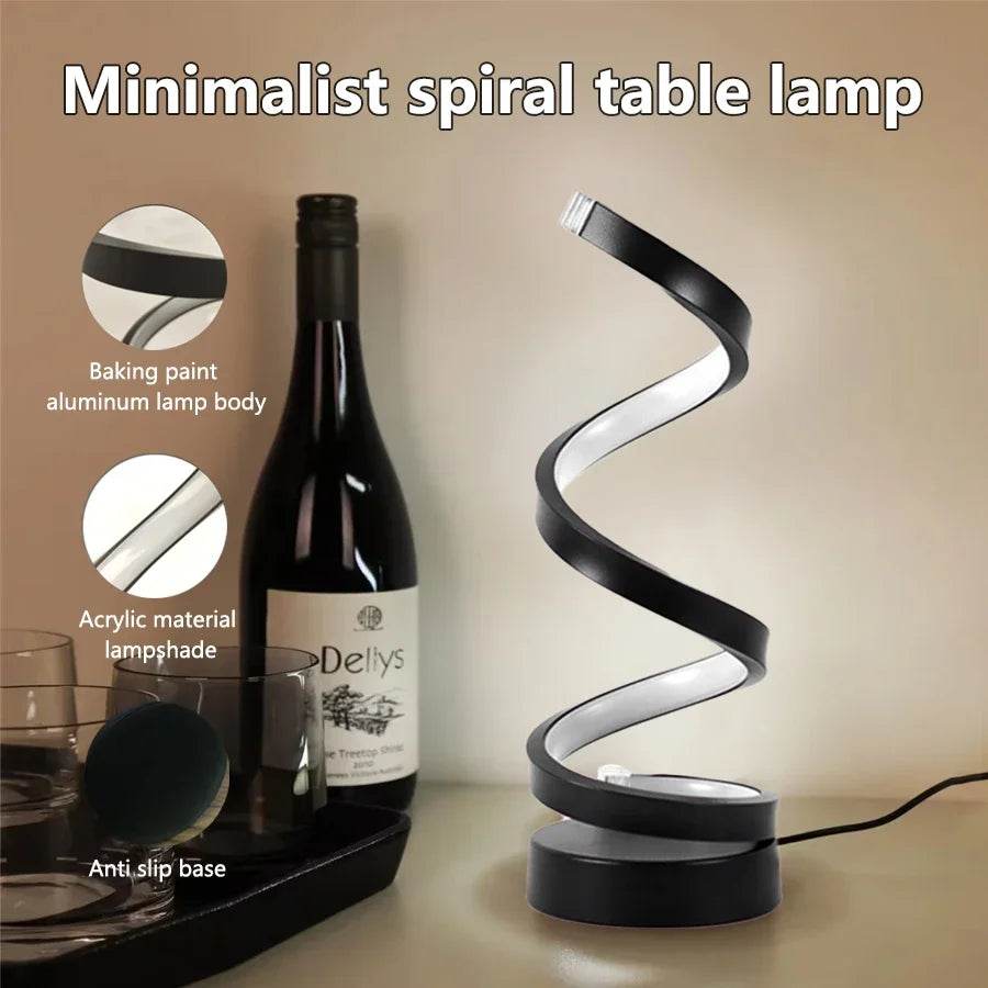 Spiral Led : Lampe de table LED spirale minimaliste moderne, veilleuse de chevet, lampe de bureau à intensité variable 3 couleurs pour bar, café, chambre à coucher, salon - myledly