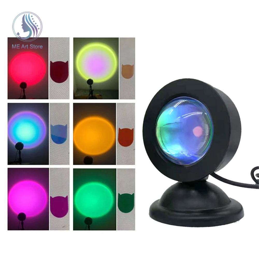 Sunset Lamp : Projecteur LED veilleuse 16 couleurs projecteur lumière arc-en-ciel atmosphère maison chambre fond décoration murale - myledly