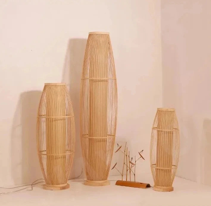 Lampe sur pied bambou tressé main - détail savoir-faire traditionnel