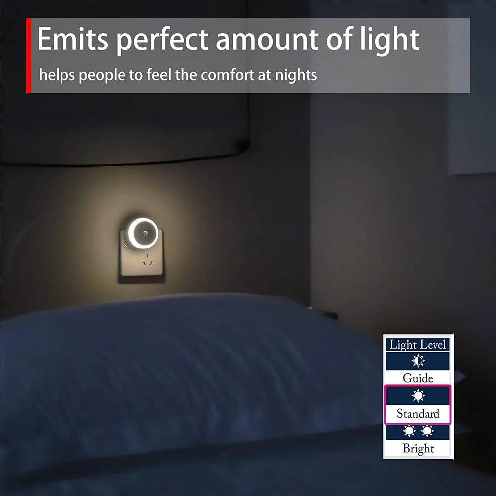 Sensor Led : LED veilleuse intelligente capteur de nuit prise ronde mur lampe de nuit salle de bain maison cuisine couloir escalier chambre veilleuse - myledly