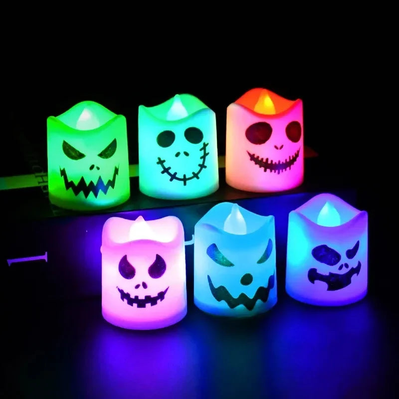 Bougies LED Halloween lot 6 pièces - fantômes citrouilles lumineux décoration