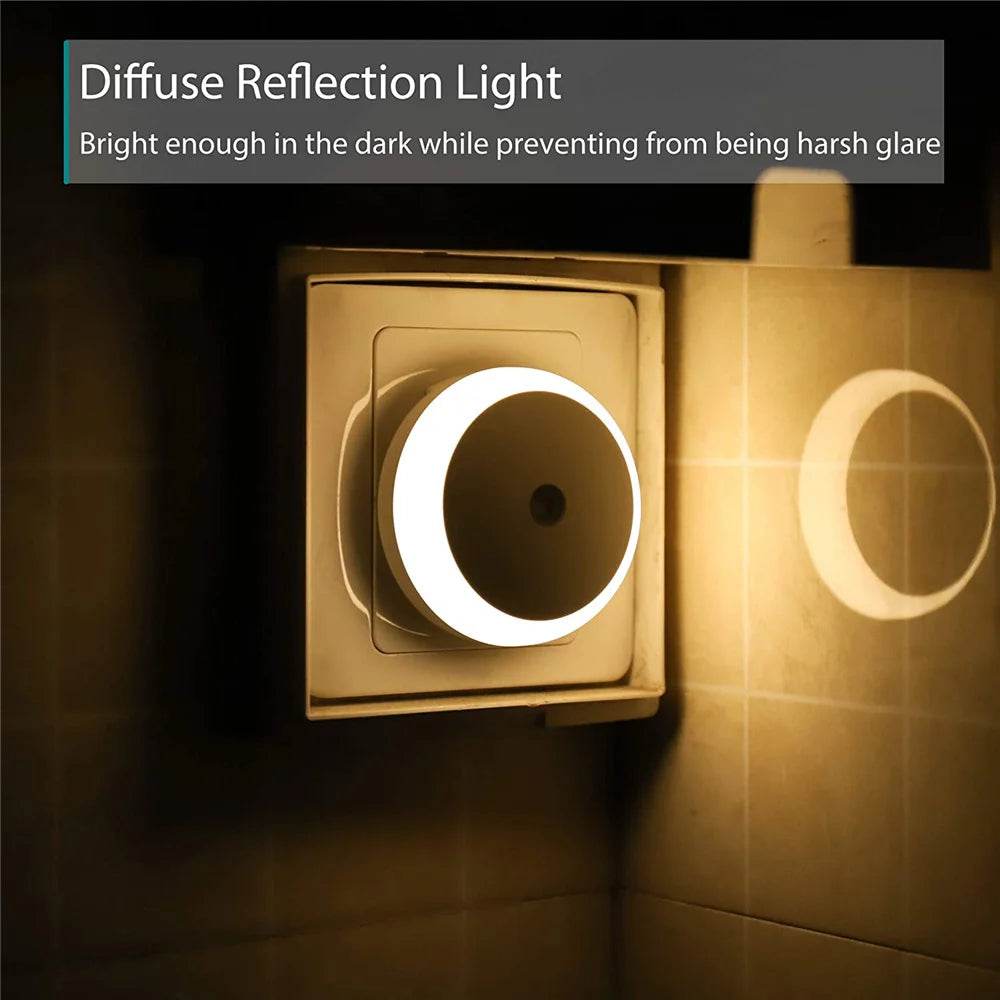 Sensor Led : LED veilleuse intelligente capteur de nuit prise ronde mur lampe de nuit salle de bain maison cuisine couloir escalier chambre veilleuse - myledly