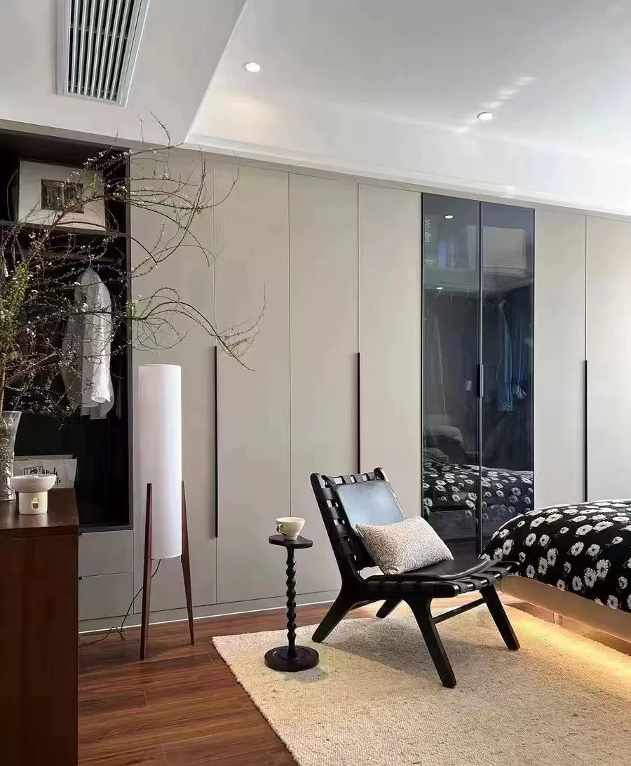 Lampadaire design bois noyer style rétro moderne