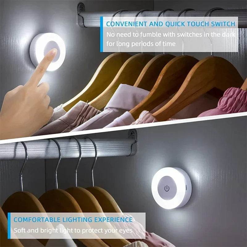 Sensitive Led : Mini LED capteur tactile veilleuses USB Rechargeable cuisine chambre Base magnétique applique murale ronde Portable gradation lampe de nuit - myledly