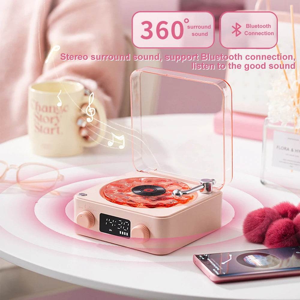 Retrowavy : Haut-parleur Bluetooth en vinyle, haut-parleur avec bruit blanc, plateau tournant rétro, aide au sommeil, haut-parleur en forme de Vitrola avec lumière RGB - myledly