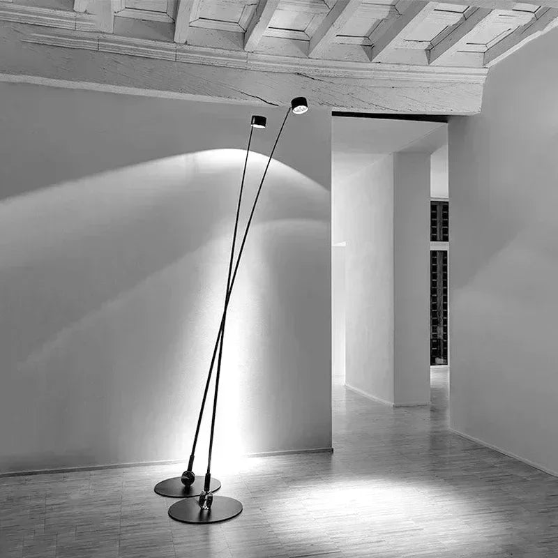 Lampadaire canne à pêche métal noir - détail structure architecturale élancée