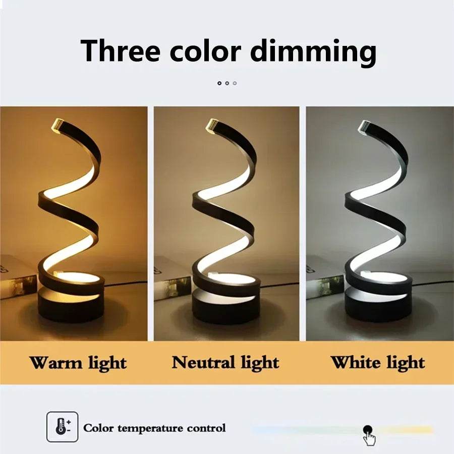 Spiral Led : Lampe de table LED spirale minimaliste moderne, veilleuse de chevet, lampe de bureau à intensité variable 3 couleurs pour bar, café, chambre à coucher, salon - myledly