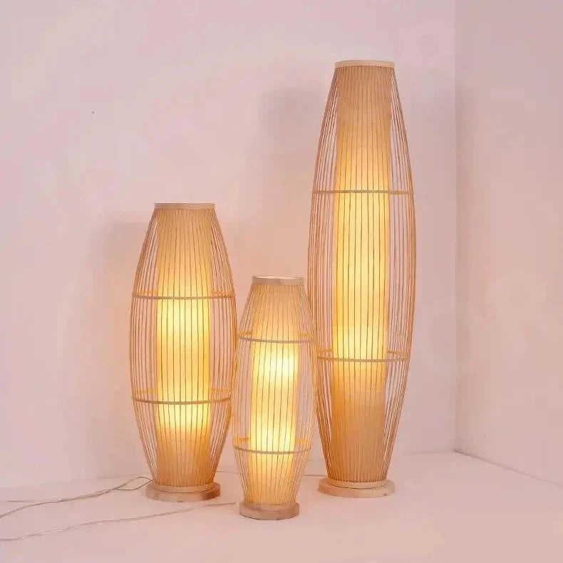 Lampadaire design japandi bambou - vue d'ensemble décoration zen