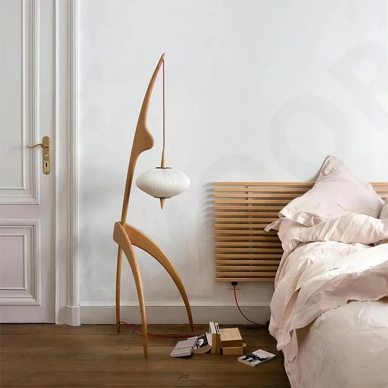 Lampadaire bois sculpté - détail finition naturelle authentique