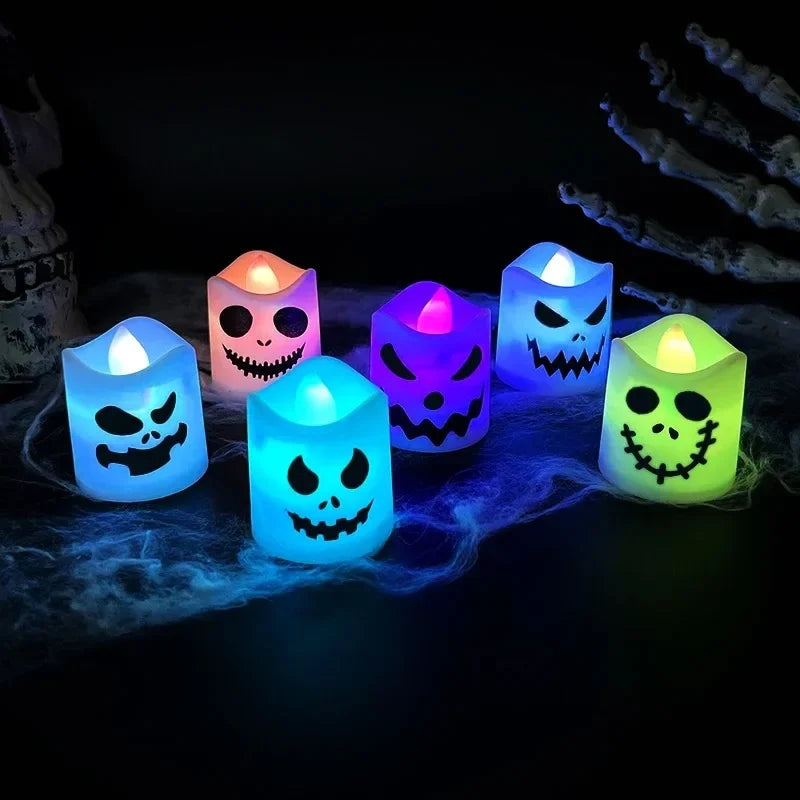 Bougies LED Halloween lot 6 pièces - fantômes citrouilles lumineux décoration