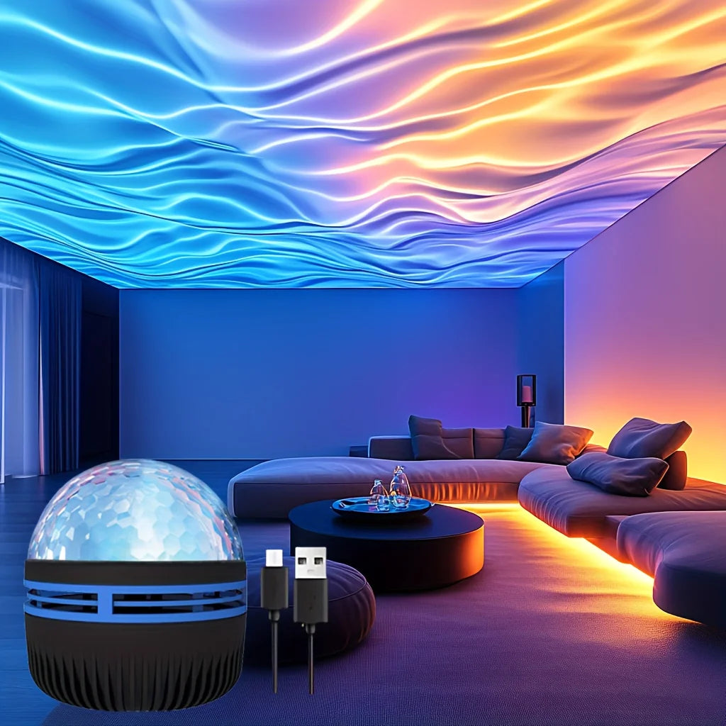 Ripple Night : Projecteur de vagues lumineuses LED, veilleuse USB, télécommande, lumière galaxie RVB, 7 modes, pour salle de fête, chambre, bar, décoration