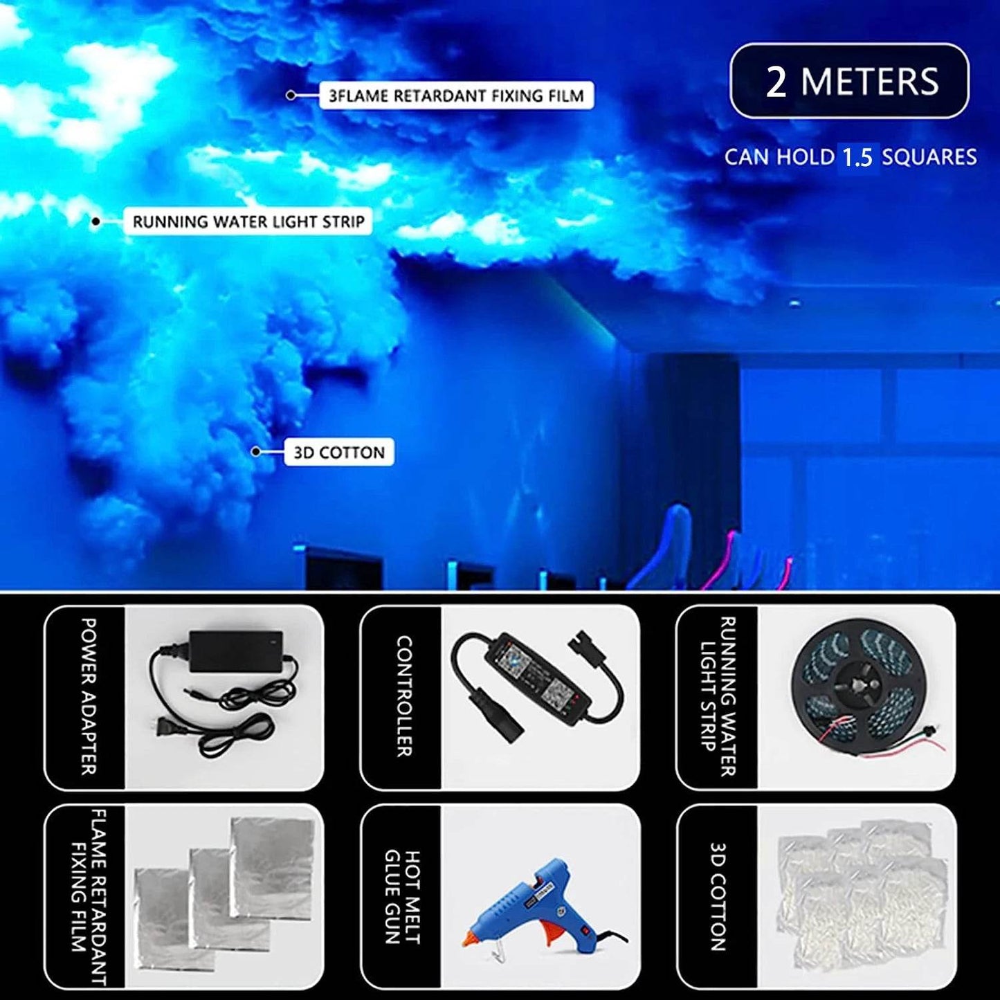 Kit Cloudy : Lampe Led en forme de nuage de tonnerre RGB, bande lumineuse créative en forme de nuage, pour salle de jeu, barre lumineuse murale, atmosphère, fête, Festival, décoration - myledly