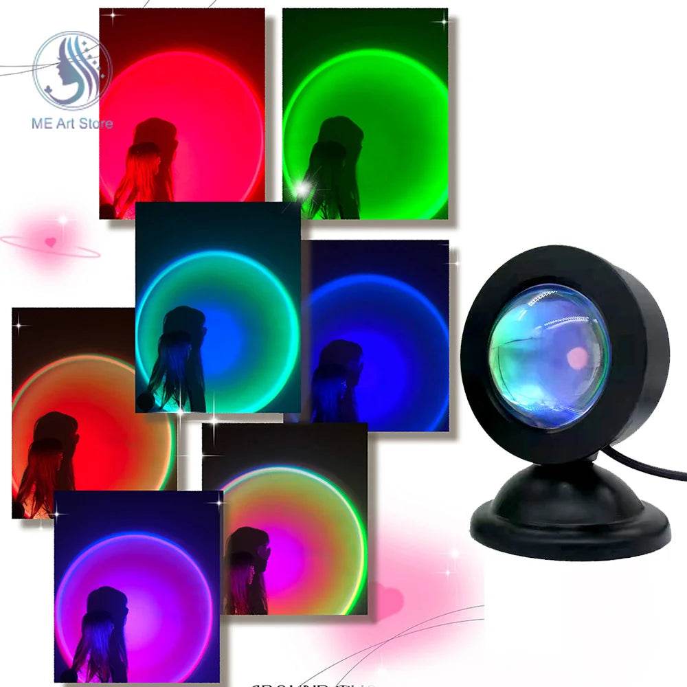 Sunset Lamp : Projecteur LED veilleuse 16 couleurs projecteur lumière arc-en-ciel atmosphère maison chambre fond décoration murale - myledly