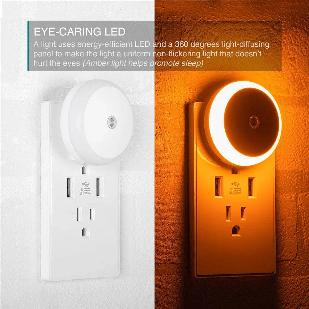 Sensor Led : LED veilleuse intelligente capteur de nuit prise ronde mur lampe de nuit salle de bain maison cuisine couloir escalier chambre veilleuse - myledly