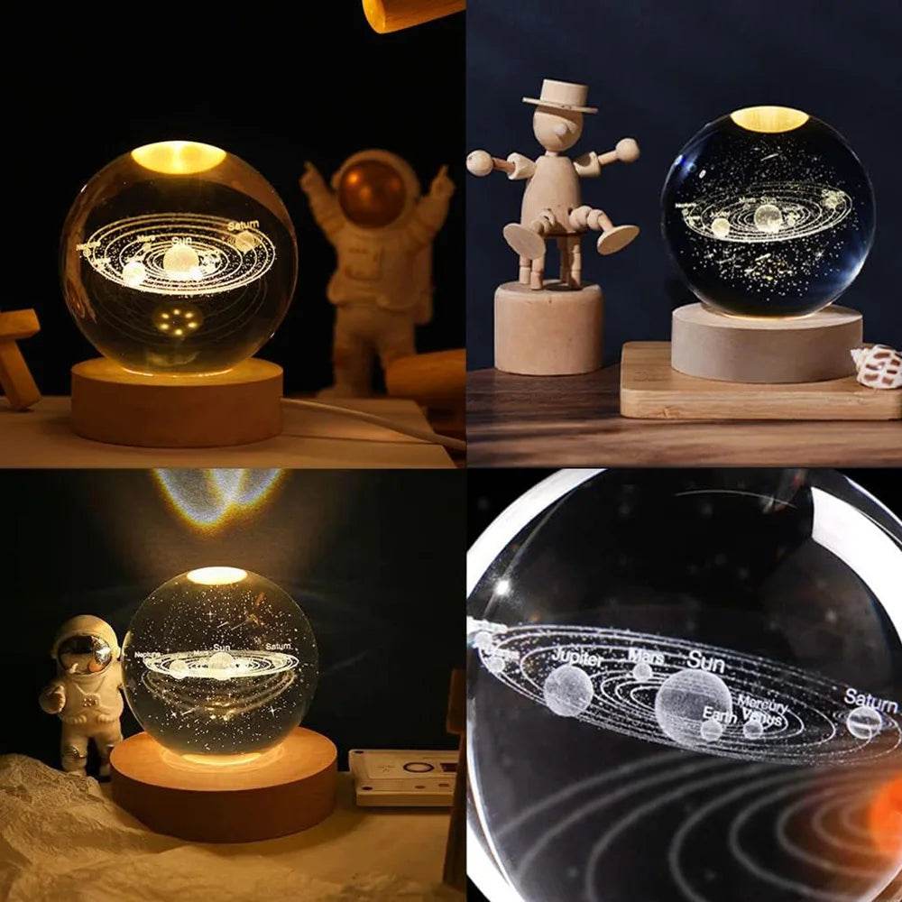Crystal Ball - USB LED veilleuse galaxie boule de cristal lampe de Table 3D planète lune lampe chambre décor à la maison pour enfants fête enfants cadeaux d'anniversaire - myledly