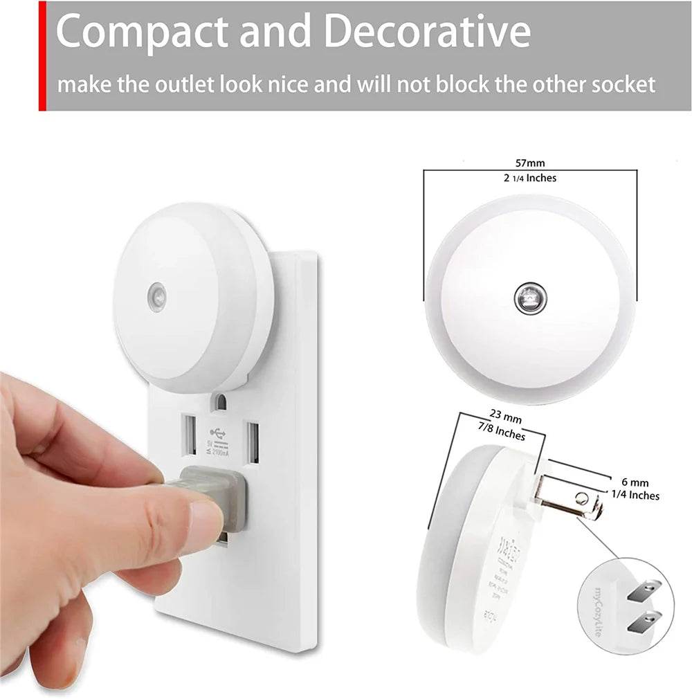 Sensor Led : LED veilleuse intelligente capteur de nuit prise ronde mur lampe de nuit salle de bain maison cuisine couloir escalier chambre veilleuse - myledly
