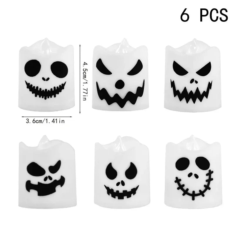 Bougies lumineuses Halloween - détail motifs fantômes effrayants LED