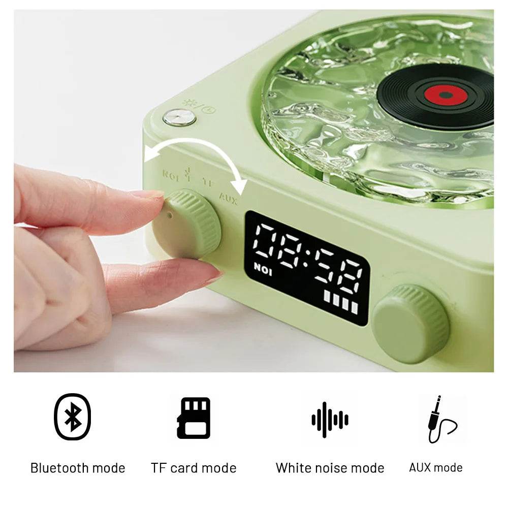 Retrowavy : Haut-parleur Bluetooth en vinyle, haut-parleur avec bruit blanc, plateau tournant rétro, aide au sommeil, haut-parleur en forme de Vitrola avec lumière RGB - myledly
