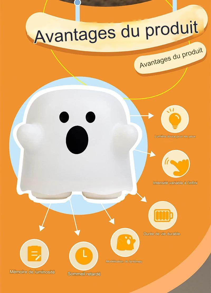 Boo Led : veilleuses pour enfants chambre mignon Boo fantôme Silicone lampe capteur tactile réglable enfant vacances cadeau Rechargeable - myledly