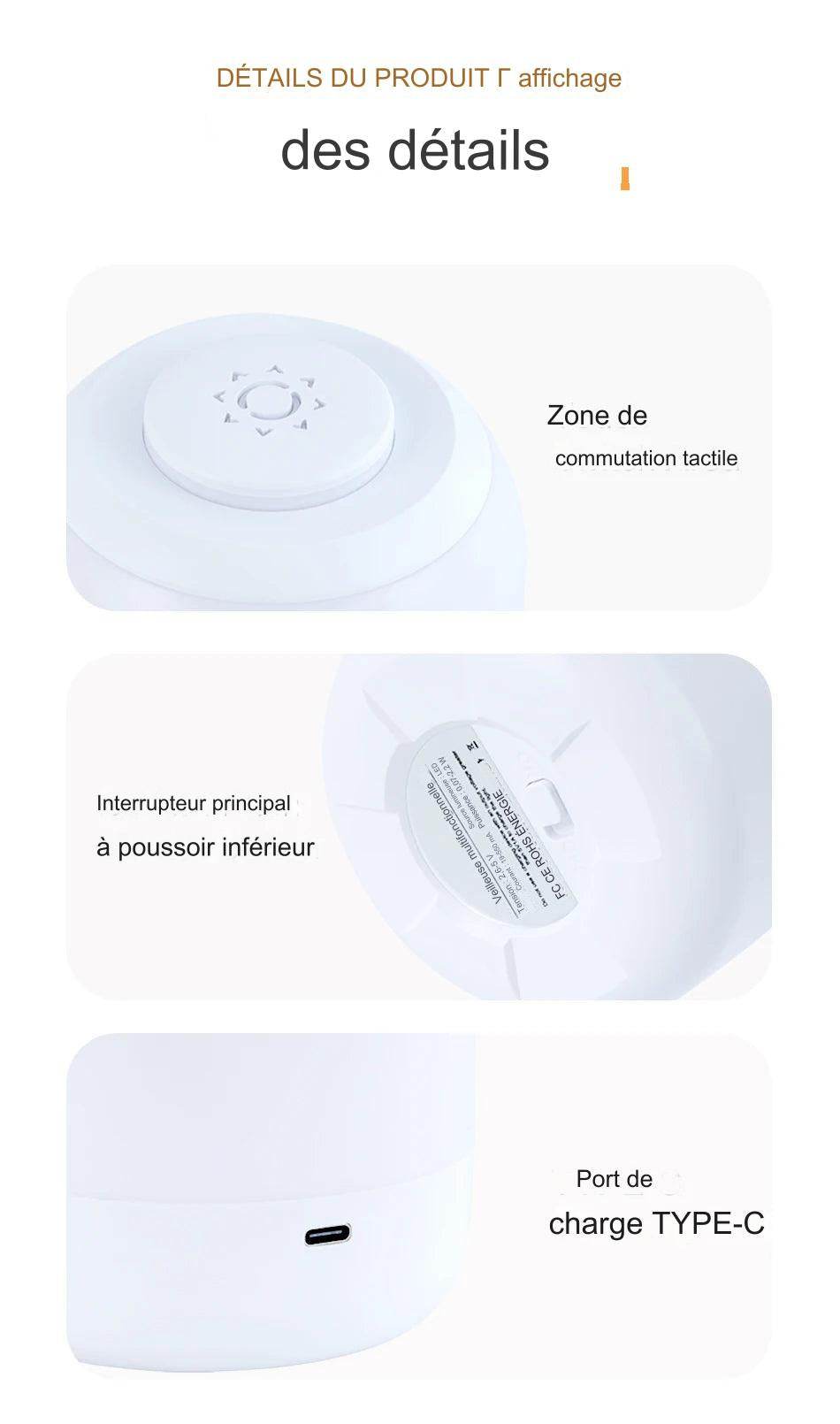 Night Led : Lampe de table LED avec capteur tactile, 3 couleurs réglables, rechargeable par USB, lampe de chevet portable, lampe de bureau pour enfant, cadeau pour bébé - myledly