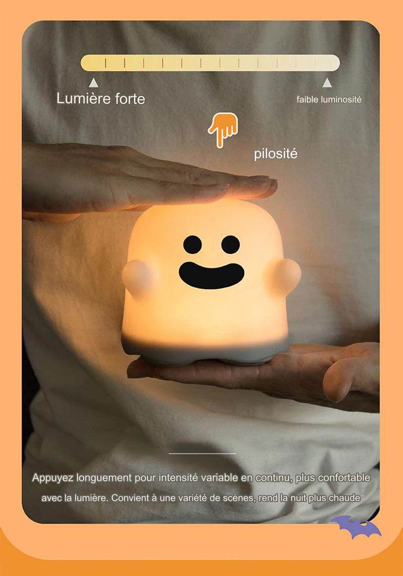 Boo Led : veilleuses pour enfants chambre mignon Boo fantôme Silicone lampe capteur tactile réglable enfant vacances cadeau Rechargeable - myledly