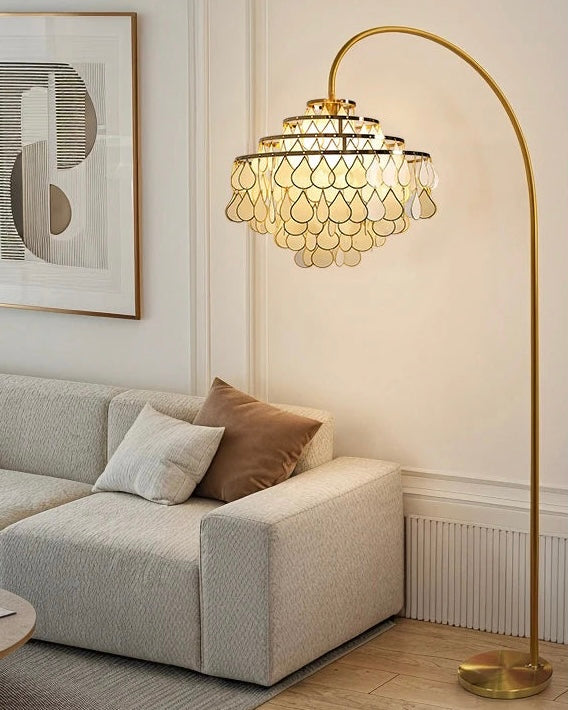 Lampadaire coquillage naturel bronze - détail diffusion lumière organique