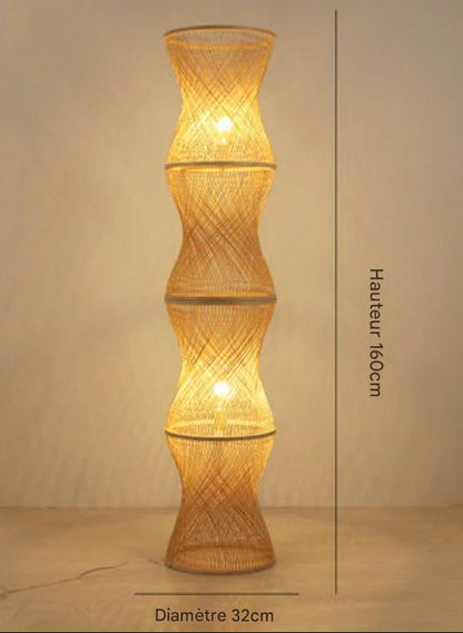 Lampe sur pied bambou artisanal - éclairage tamisé décoration wabi-sabi