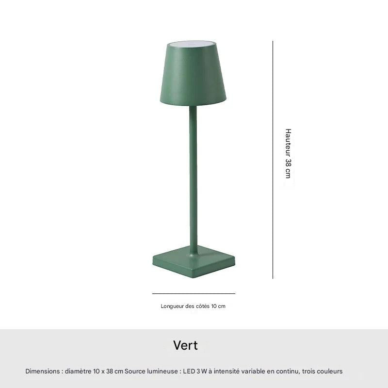 Lampe de table aluminium portable - vue technique dimensions structure - couleur vert