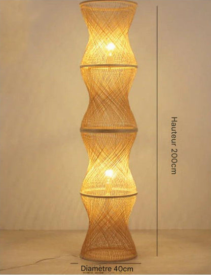 Lampadaire design zen bambou bois - détail double source lumineuse