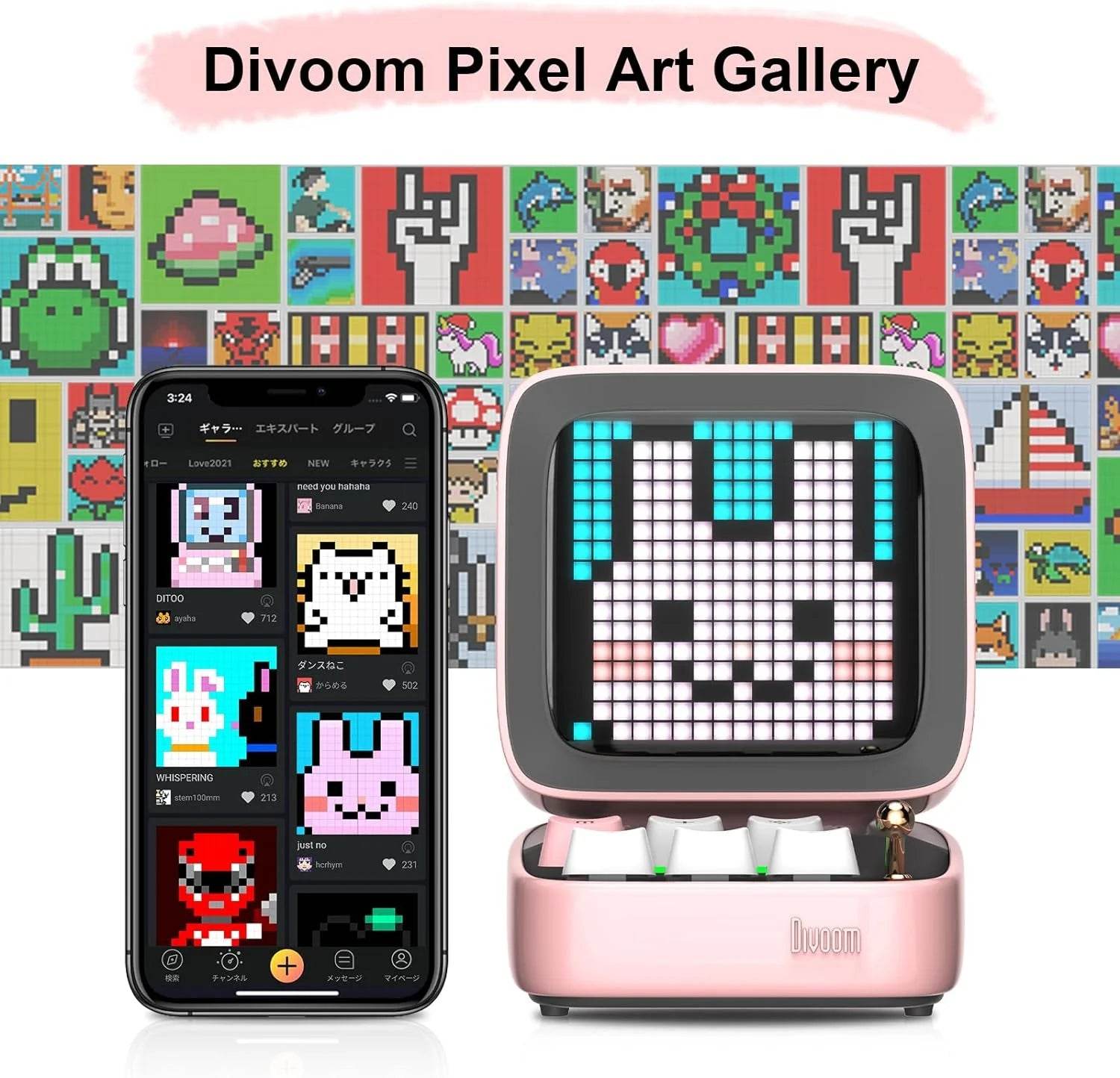 Ditoo Led : Haut-parleur Bluetooth rétro Pixel Art, jeu Portable avec 16x16 LED, écran avant contrôlé par application (rose), panneau d'affichage LED à monter soi-même - myledly