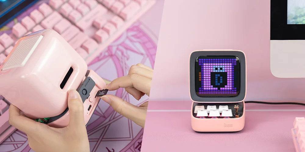 Ditoo Led : Haut-parleur Bluetooth rétro Pixel Art, jeu Portable avec 16x16 LED, écran avant contrôlé par application (rose), panneau d'affichage LED à monter soi-même - myledly
