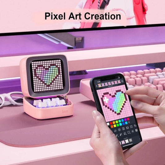 Ditoo Led : Haut-parleur Bluetooth rétro Pixel Art, jeu Portable avec 16x16 LED, écran avant contrôlé par application (rose), panneau d'affichage LED à monter soi-même - myledly