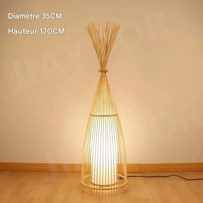 Lampe sur pied bambou tressé main - installation chambre zen contemporaine