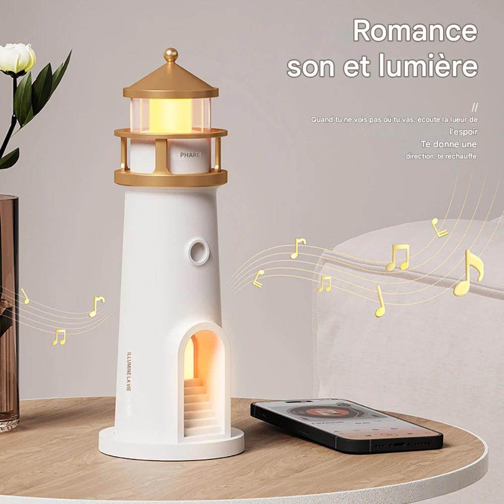 Phare Led : Lumière d'ambiance Projecteur de lune veilleuse à intensité variable Bluetooth Musique Capteur de mouvement Décoration de bureau Veilleuses Cadeau d'anniversaire - myledly