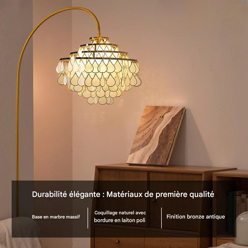 Luminaire coquillages naturels bronze - ambiance tamisée salon moderne